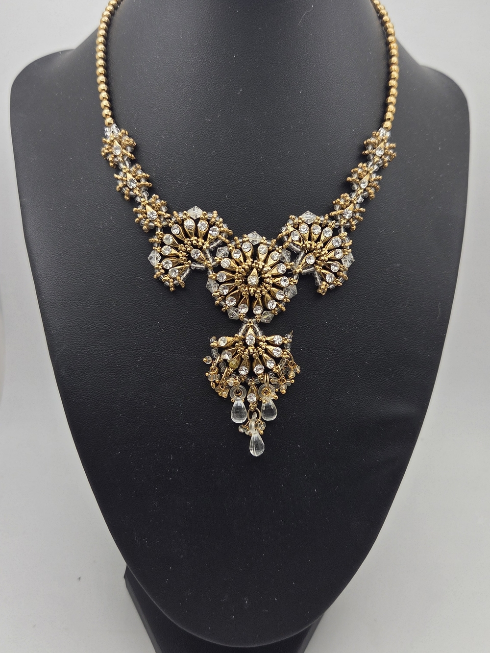 Vintage Victorian Revival Handmade Necklace Crystal Bib Regencycore Statement
